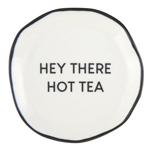 Hey There Hot Tea Ceramic Tea Bag Rest | 3.5" Tray to Hold Tea Bag | Stylishly Re-Use Your Teabags