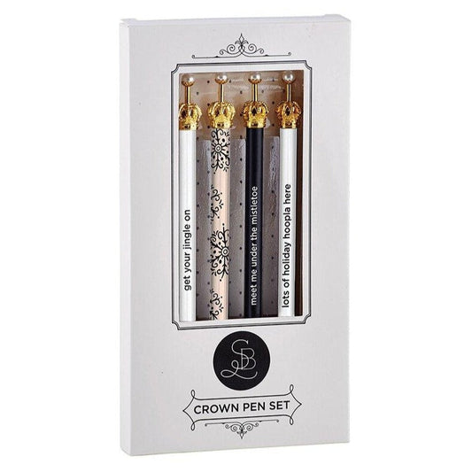 Holiday Crown Boxed Pen Set of 4 | Festive Pens in Gift Box | Get Your Jingle On, Meet Me Under The Mistletoe...