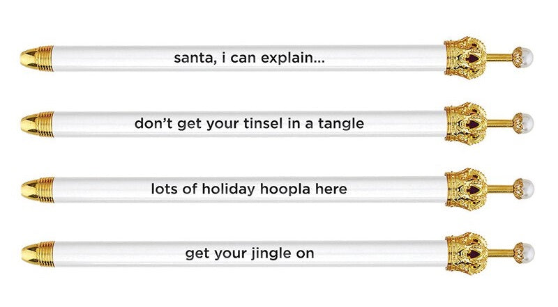 Holiday Hoopla White Crown Pen Set of 12 | Giftable Quote Pens | Novelty Office Desk Supplies-Santa Barbara Design Studio-The Bullish Store