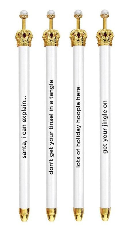 Holiday Hoopla White Crown Pen Set of 12 | Giftable Quote Pens | Novelty Office Desk Supplies-Santa Barbara Design Studio-The Bullish Store