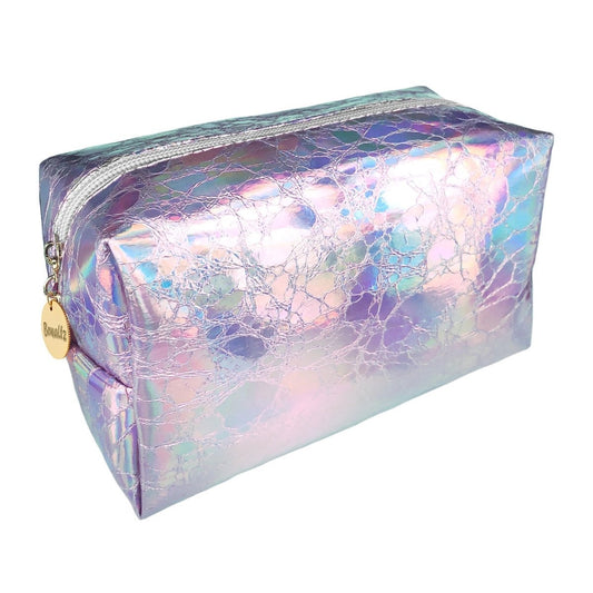 Holographic Makeup Bag in Silvery Shimmer | 7" x 4" x 5"