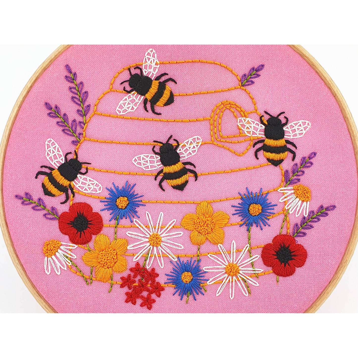 Honey Bees and Wildflowers Handmade Embroidery Kit Hoop