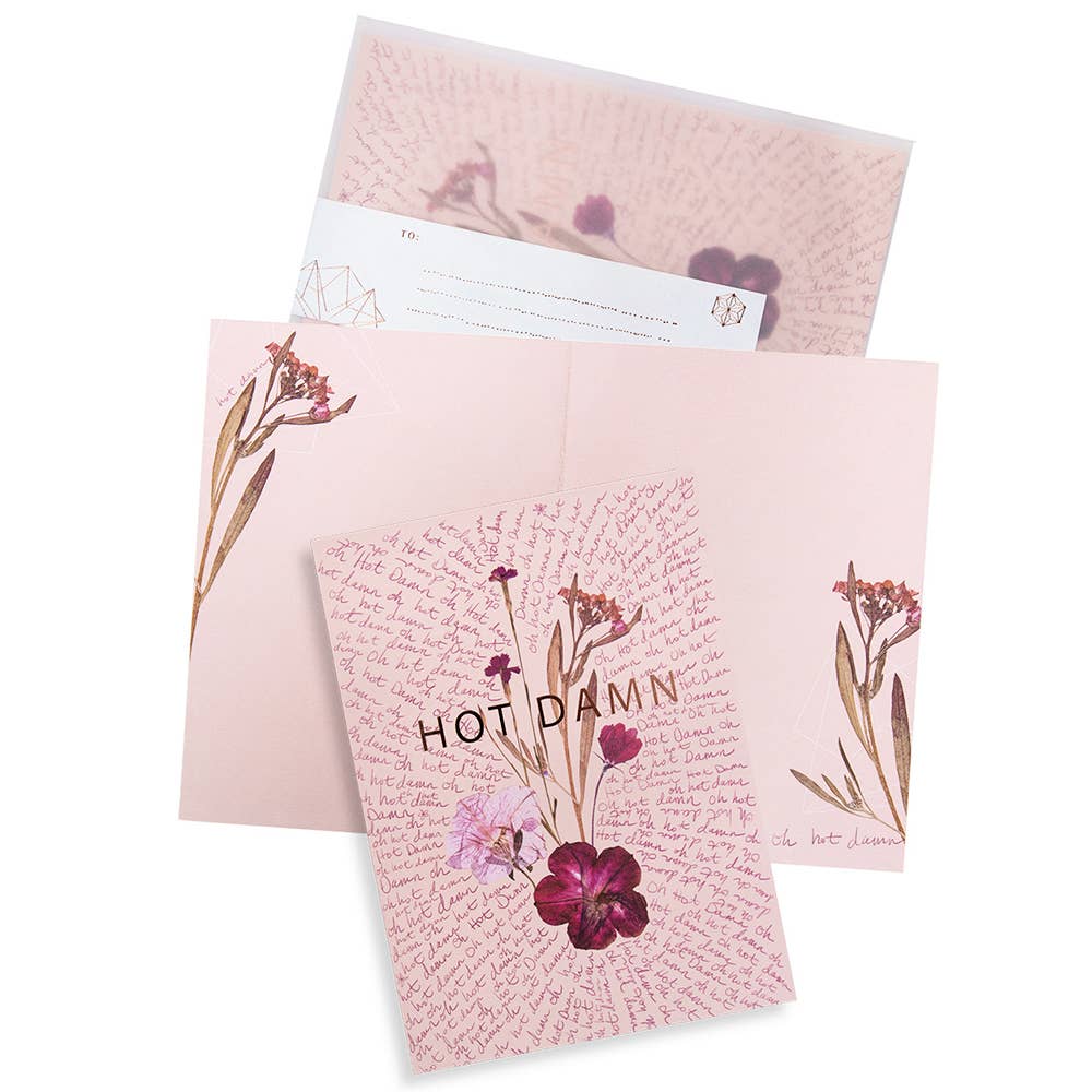 Hot Damn Script Greeting Card | Fine Rose Gold Details | Translucent Parchment Envelope