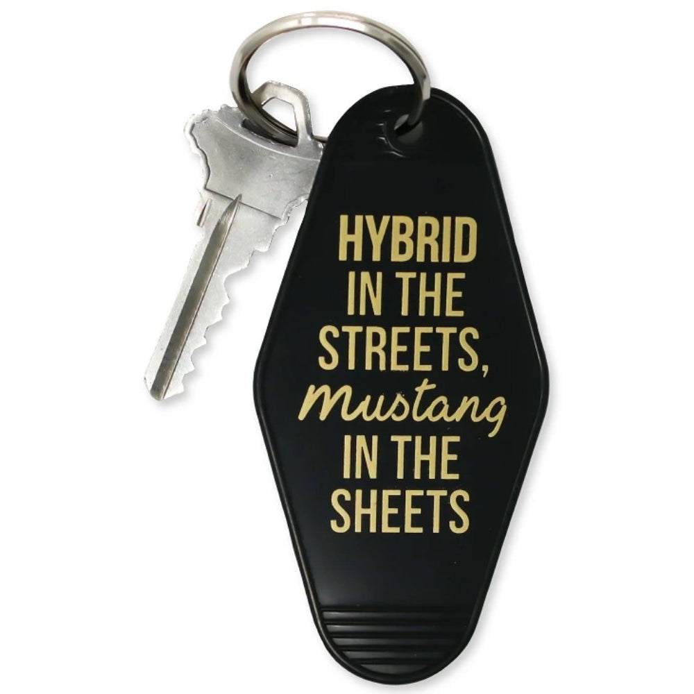 Hybrid In The Streets, Mustang In The Sheets Motel Keychain in Black