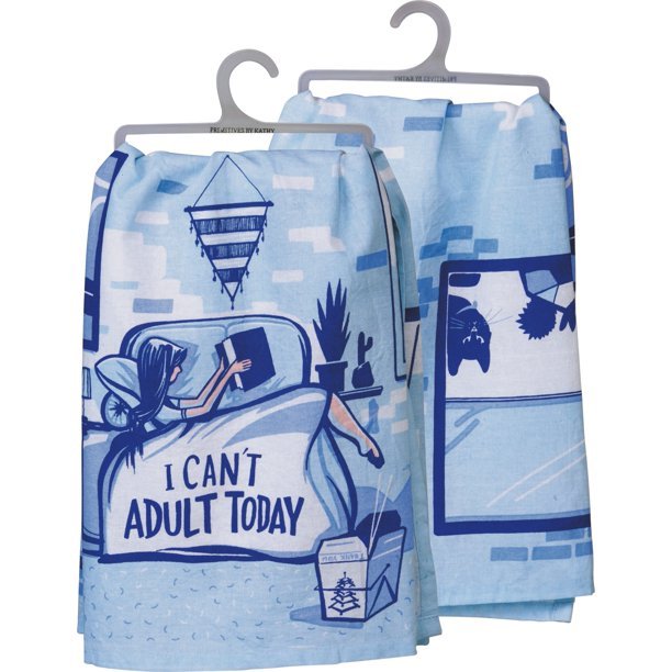 I Can't Adult Today Blue Bright Funny Snarky Dish Cloth Towel / Novelty Silly Tea Towels / Cute Hilarious Kitchen Hand Towel