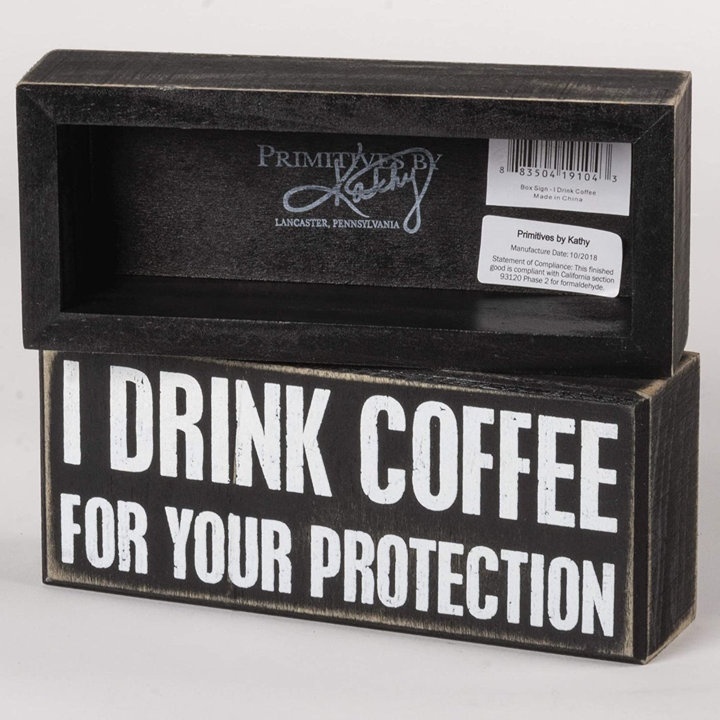 I Drink Coffee For Your Protection Wooden Box Sign | Rustic
