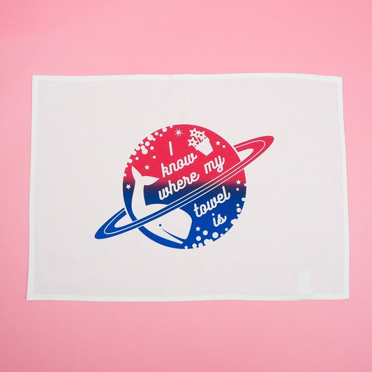 I Know Where My Towel Is - Hitchhikers Guide to the Galaxy Towel | 19.5" x 27.5" Cotton | Can Be Hung As Wall Hanging