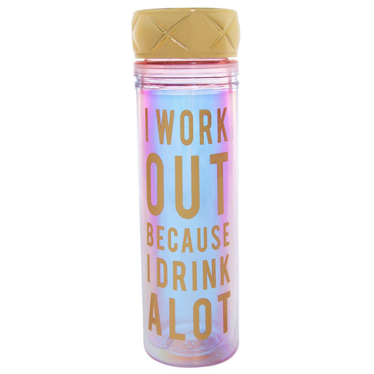 I Work Out Because I Drink a Lot Iridescent Rainbow Water Bottle | Double - Wall