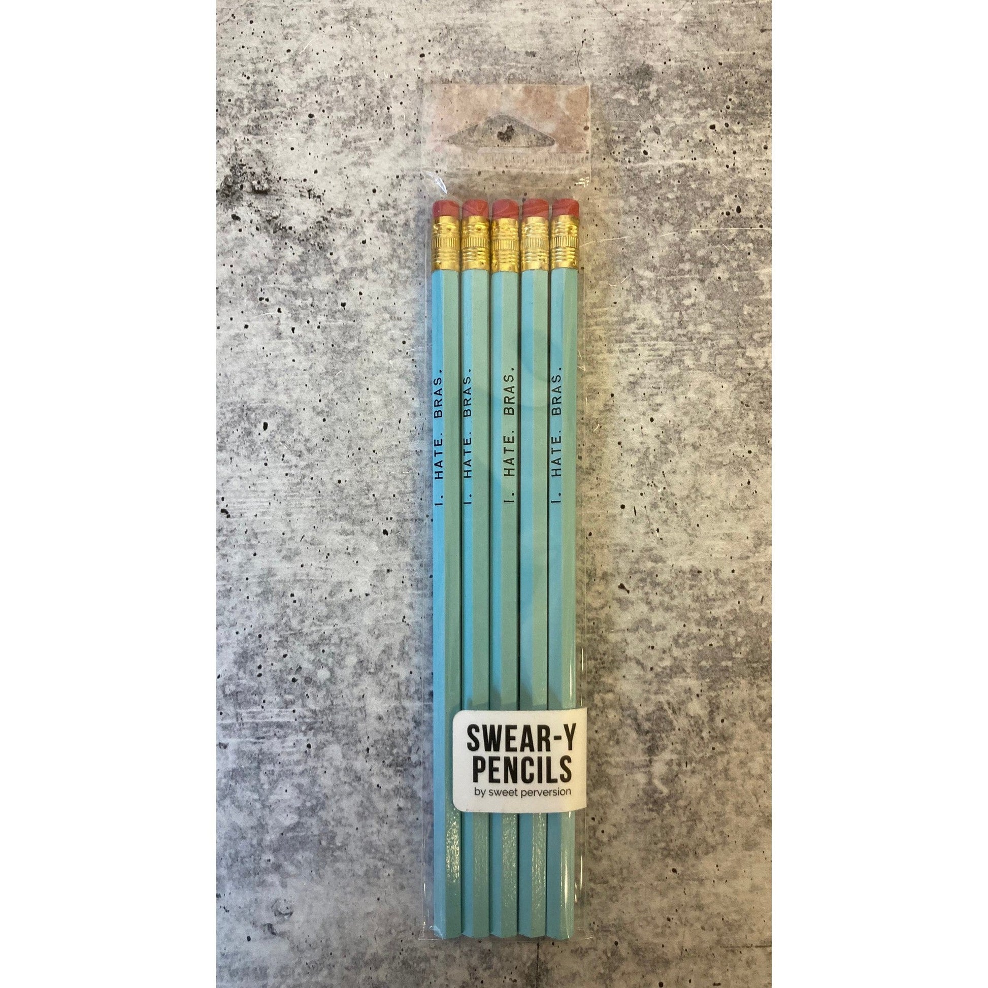 I. Hate. Bras. Wooden Pencil Set in Pastel Blue | Set of 5 Funny Novelty Pencils