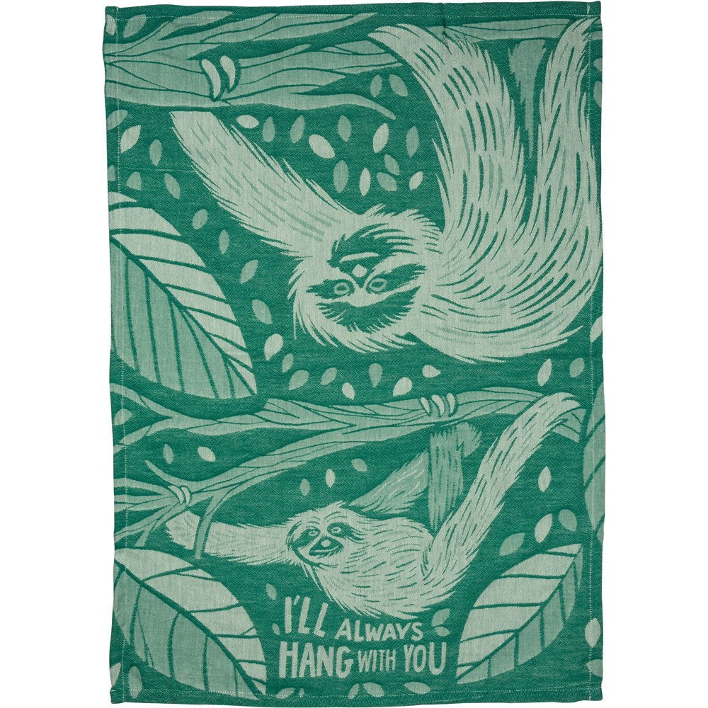 I'll Always Hang With You Sloth Green Funny Snarky Dish Cloth Towel | Ultra Soft and Absorbent Jacquard | All-Over Design | Unfolds 20" x 28" | Giftable
