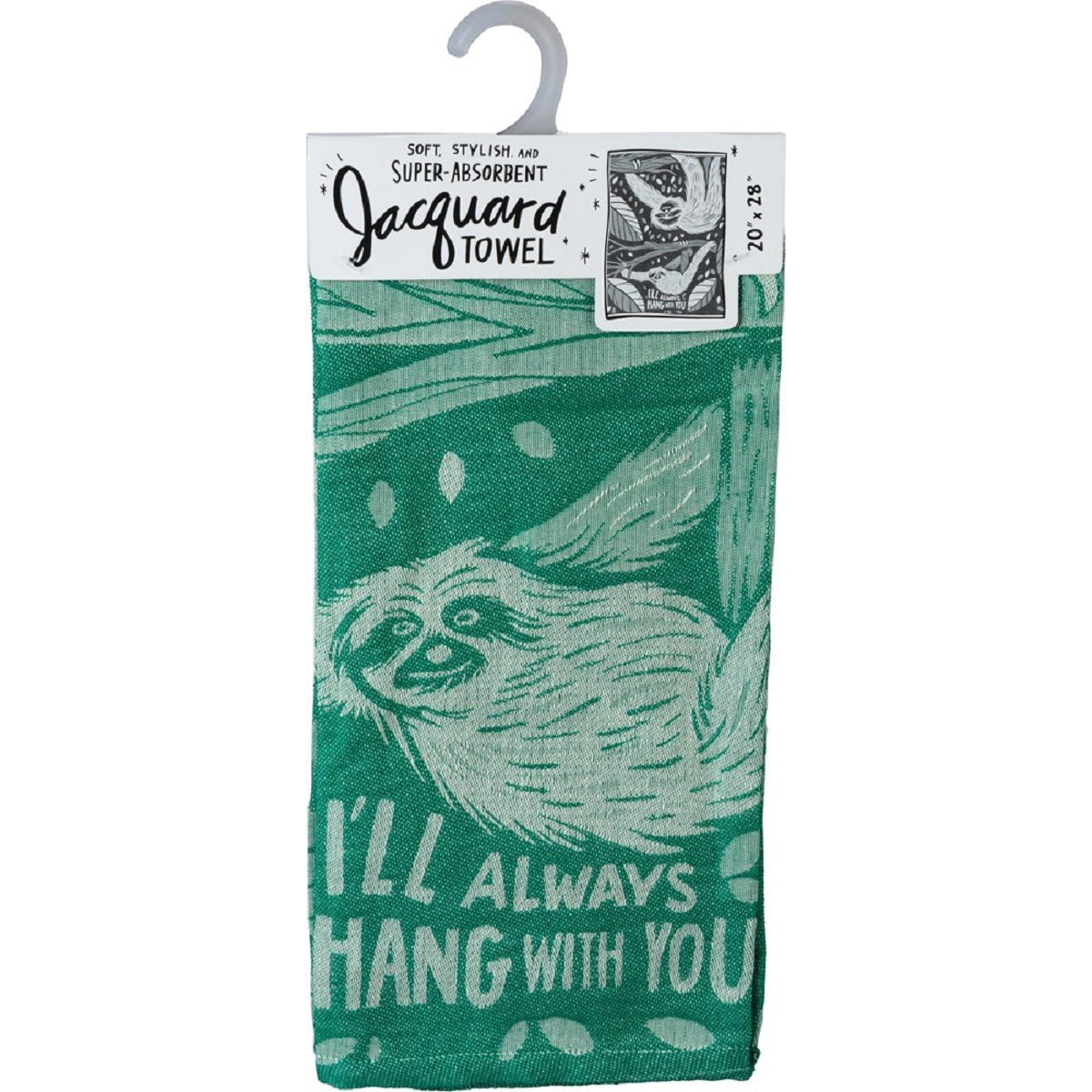 I'll Always Hang With You Sloth Green Funny Snarky Dish Cloth Towel | Ultra Soft and Absorbent Jacquard | All-Over Design | Unfolds 20" x 28" | Giftable