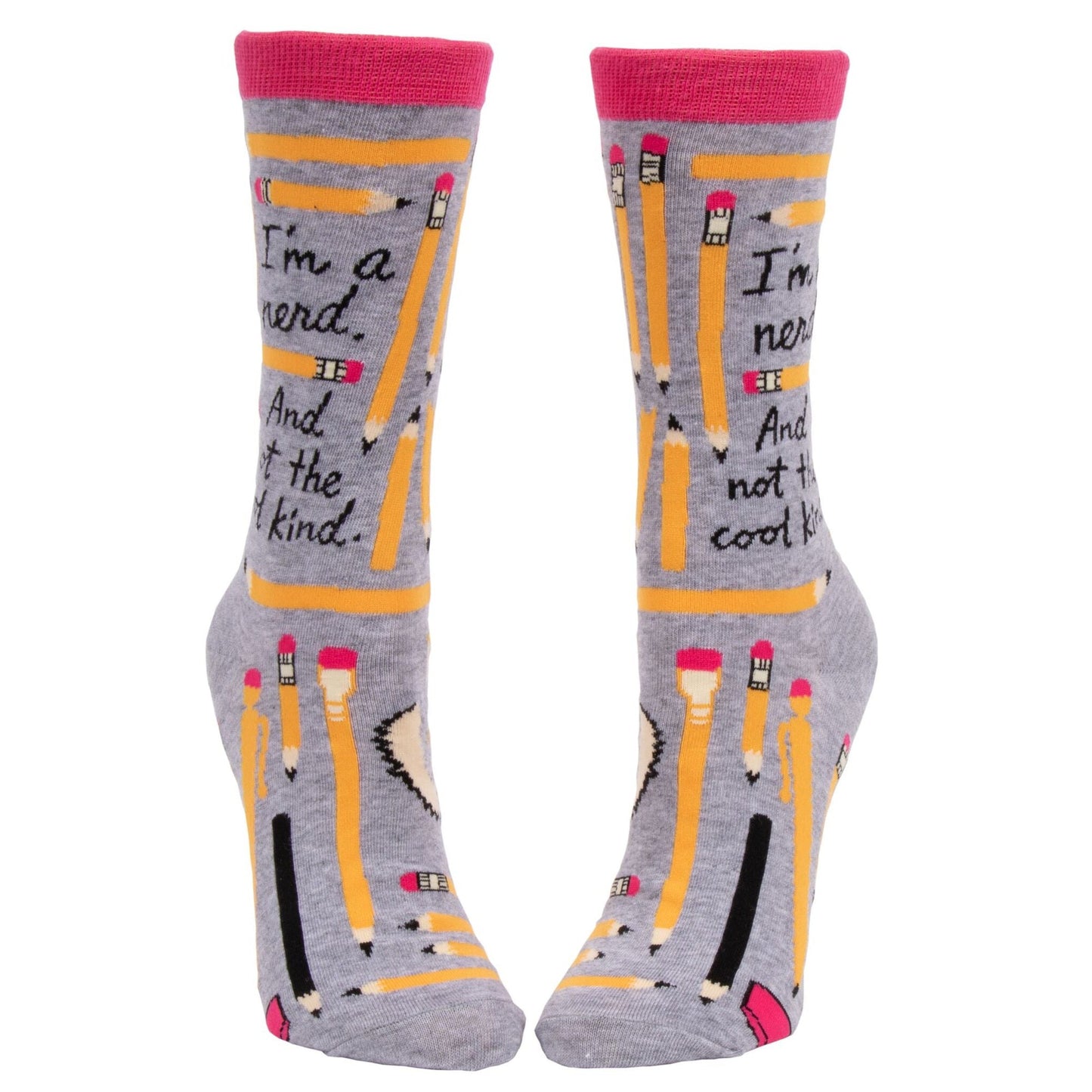 I'm A Nerd and Not the Cool Kind Women's Crew Socks in Heather Gray and Pink