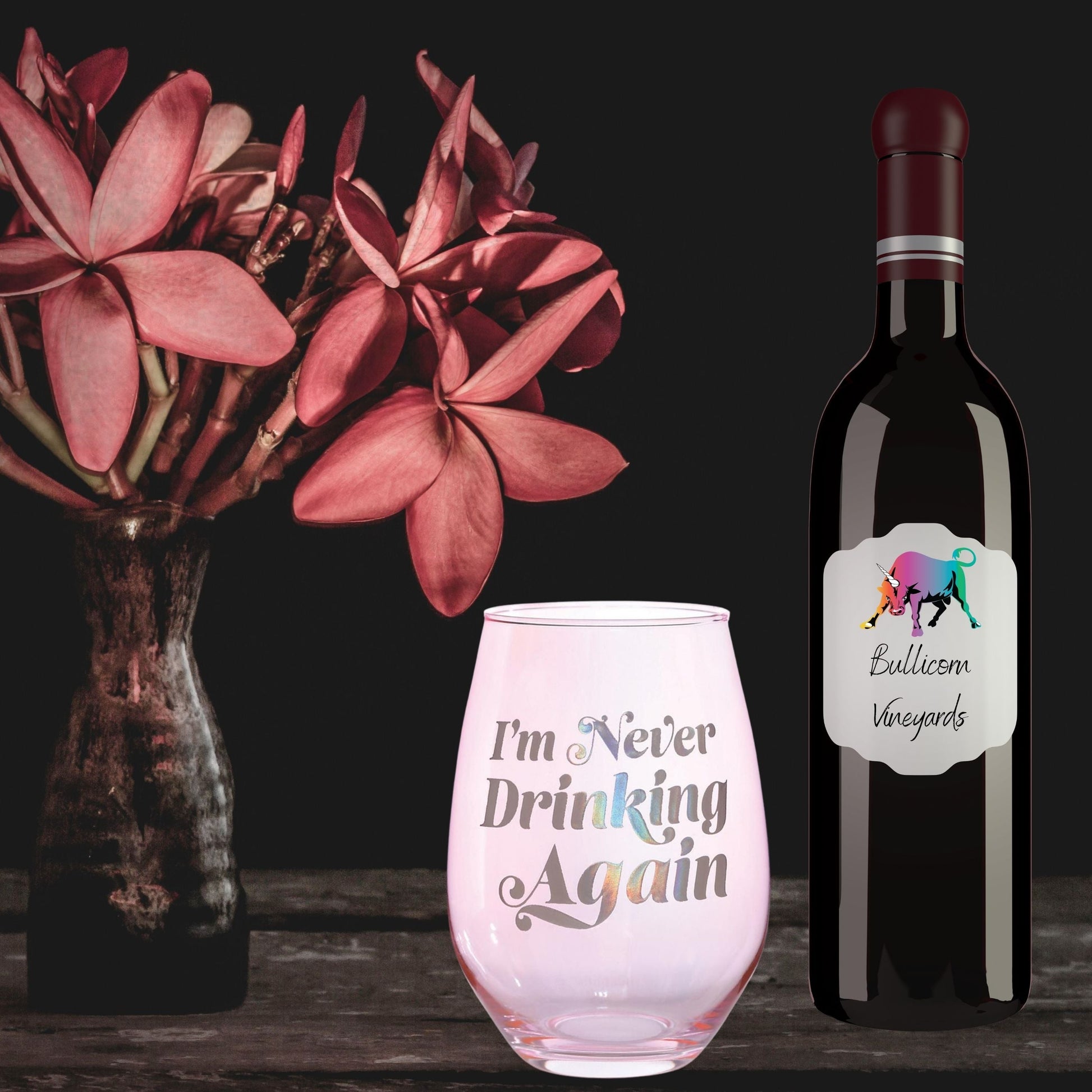 I'm Never Drinking Again Jumbo Stemless Wine Glass in Pink and Iridescent | 30 oz | Holds an entire bottle of wine