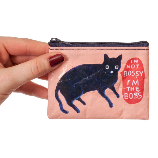 I'm Not Bossy, I'm the Boss Coin Purse in Pink with Purple Sassy Kitty