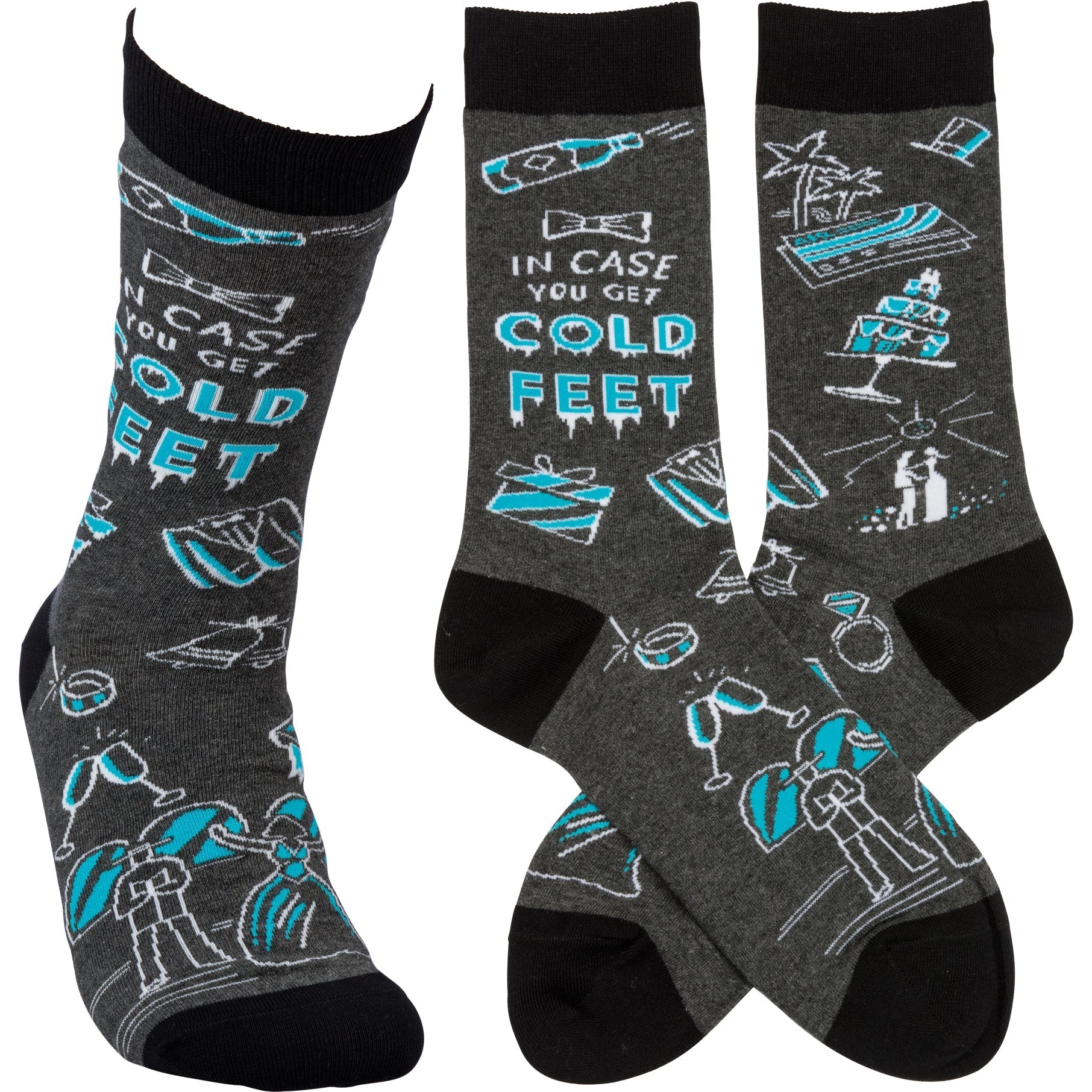 In Case You Get Cold Feet Crew Black Blue Funny Novelty Socks with Cool Design, Bold/Crazy/Unique/Quirky Specialty Dress Socks