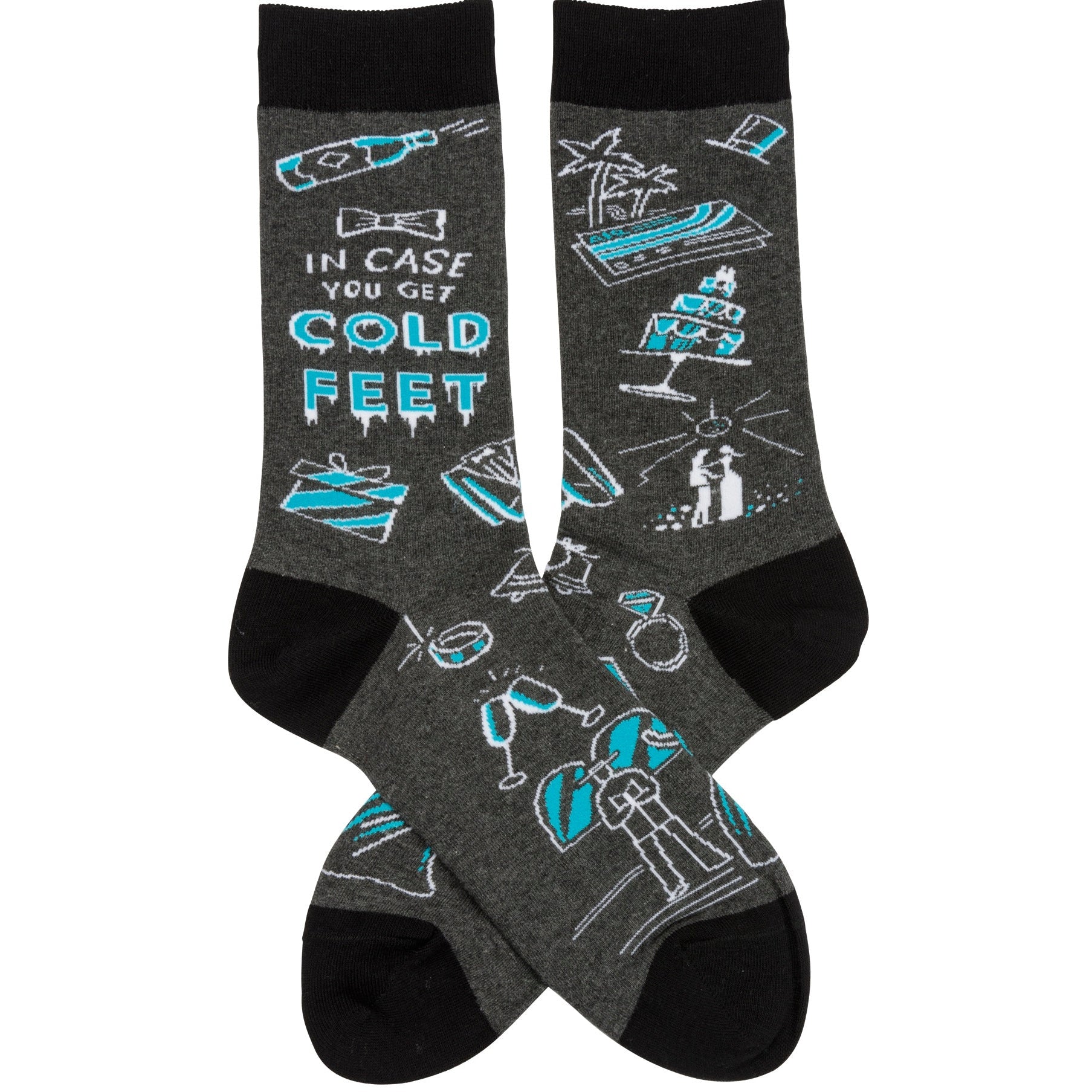 In Case You Get Cold Feet Crew Black Blue Funny Novelty Socks with Cool Design, Bold/Crazy/Unique/Quirky Specialty Dress Socks