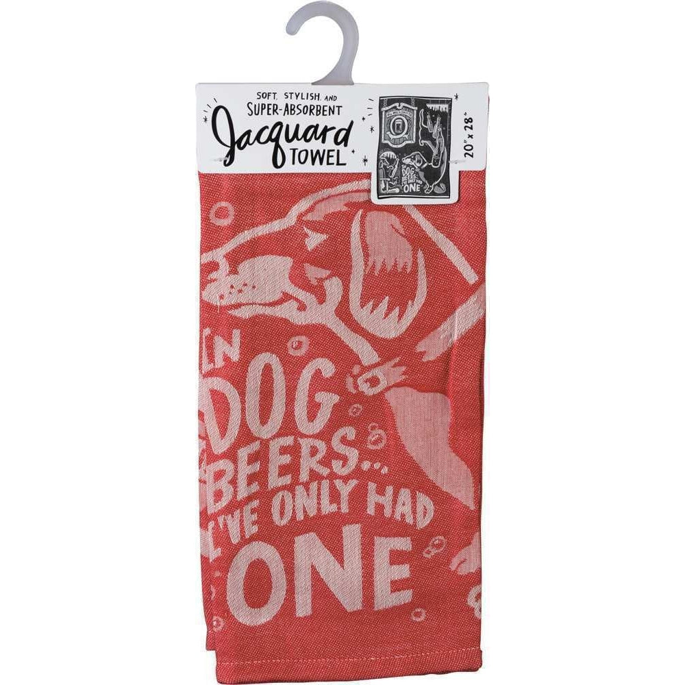In Dog Beers I've Only Had One Bright Funny Snarky Dish Cloth Towel | Ultra Soft and Absorbent Jacquard | All-Over Design | Unfolds 20" x 28" | Giftable