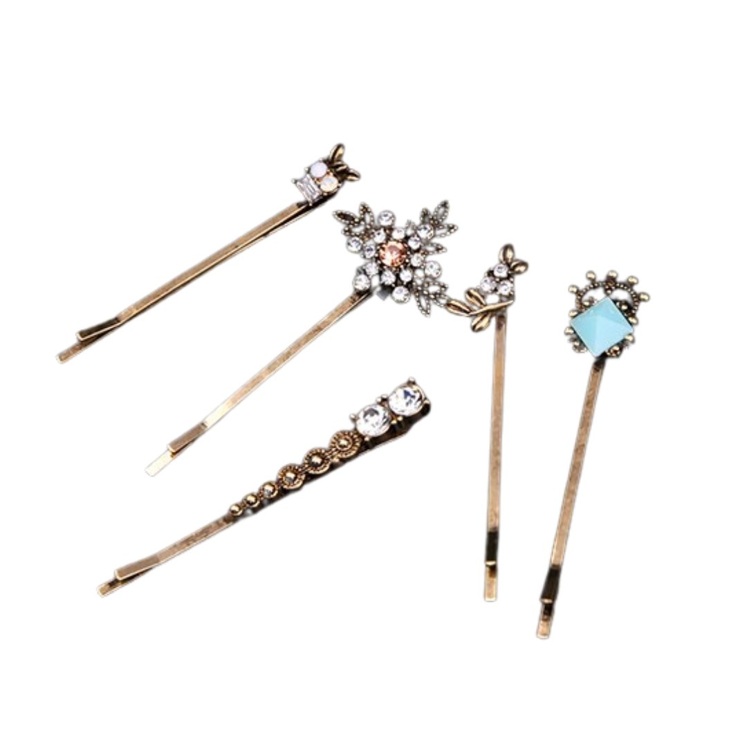 Jeweled Retro Metal Bobby Pins | Set of 6 Vintage Hairpins