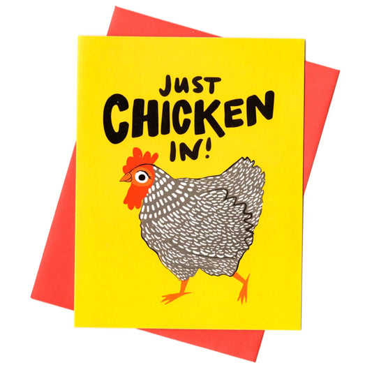 Just Chicken In Yellow Greeting Card | 4.3” x 5.5" Blank Inside Greeting Card