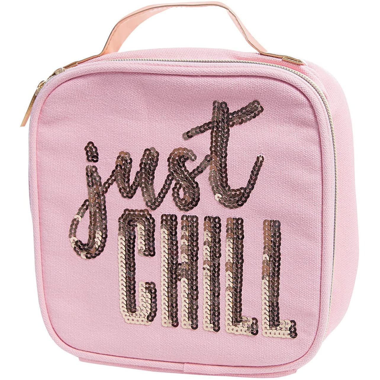 Just Chill Pink Combo Lunch Set | Sequin Embellished Lunch Bag and 6.25" Square Food Container