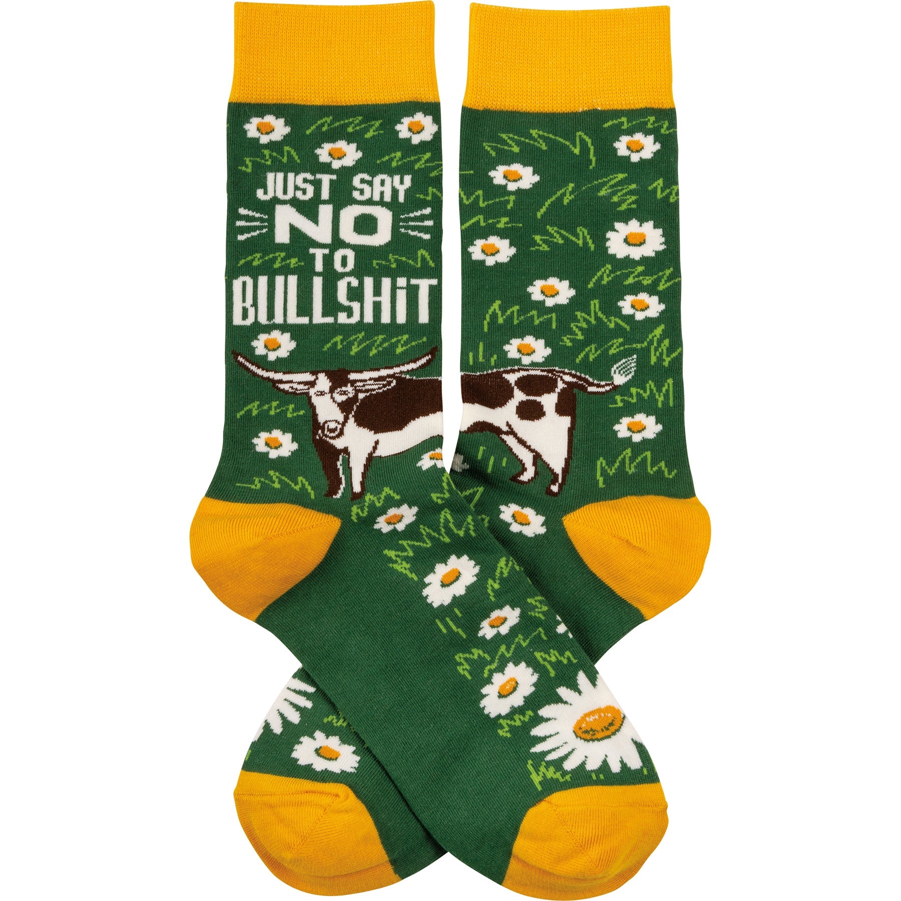 Just Say No To Bullshit Funny Socks in Green and Yellow | Unisex