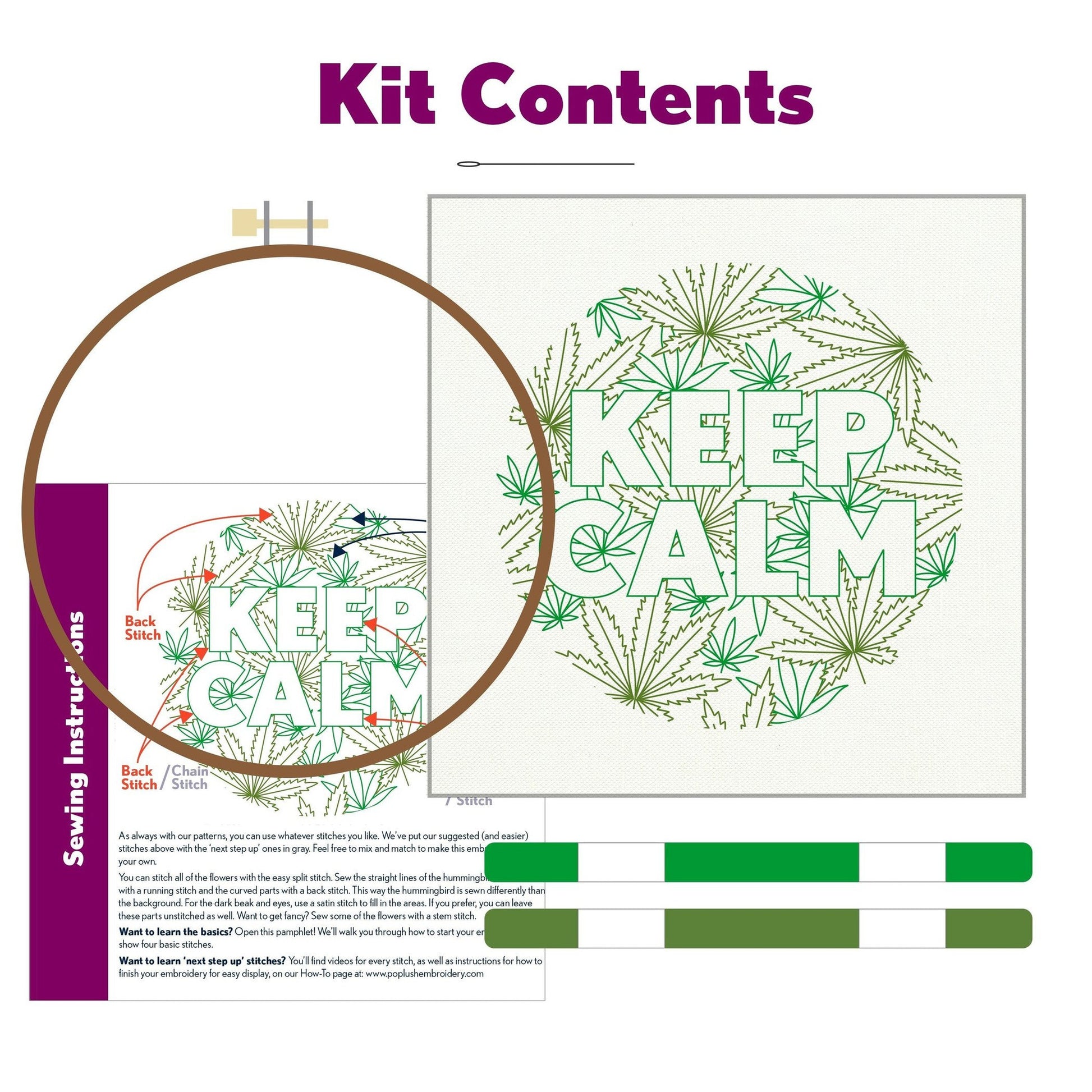Keep Calm Pot Leaf 8" Embroidery Kit in Green