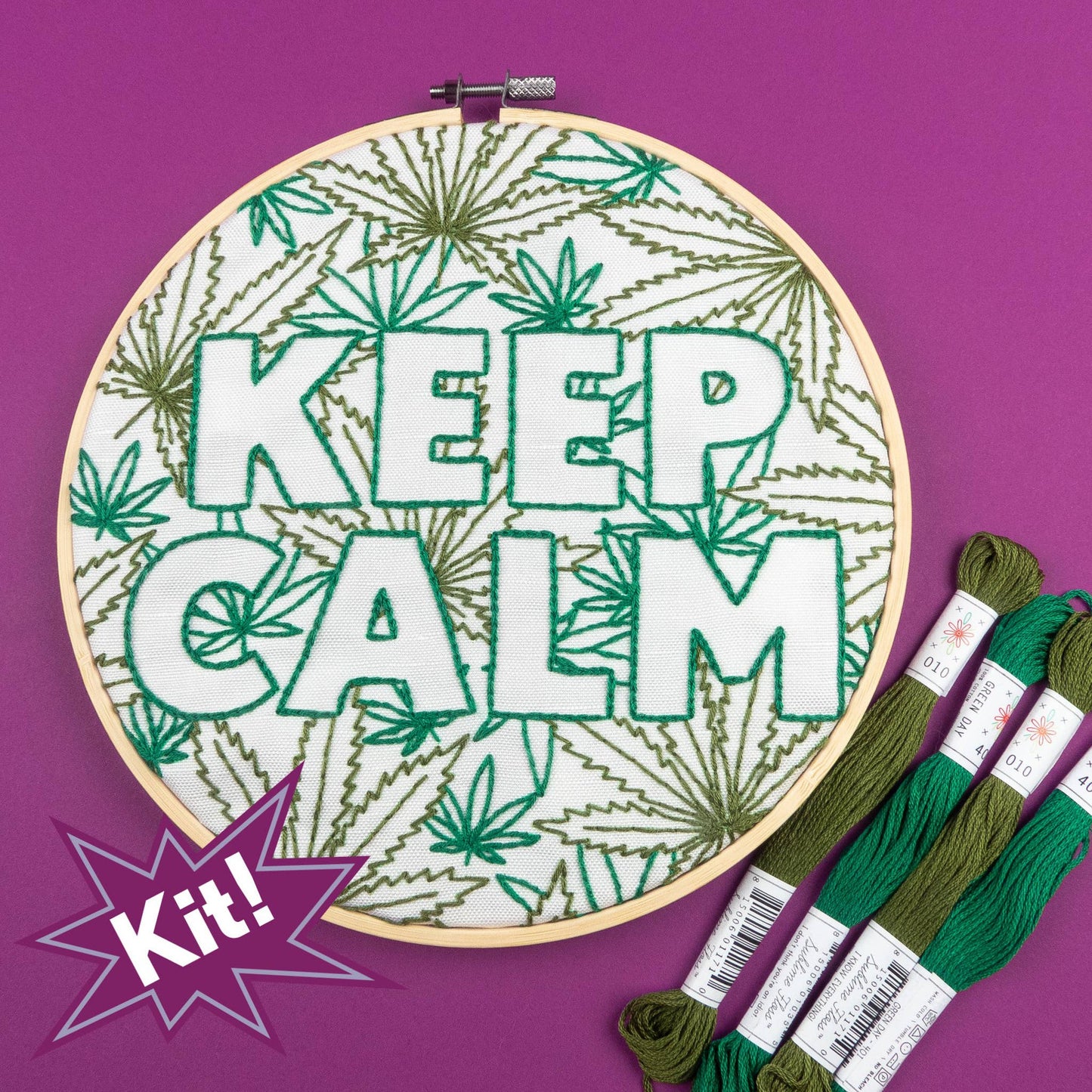 Keep Calm Pot Leaf 8" Embroidery Kit in Green