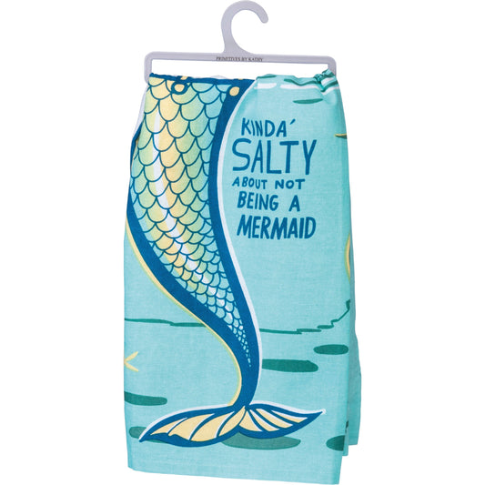 Kinda' Salty About Not Being a Mermaid Funny Snarky Dish Cloth Towel / Novelty Silly Tea Towels / Cute Hilarious Kitchen Hand Towel