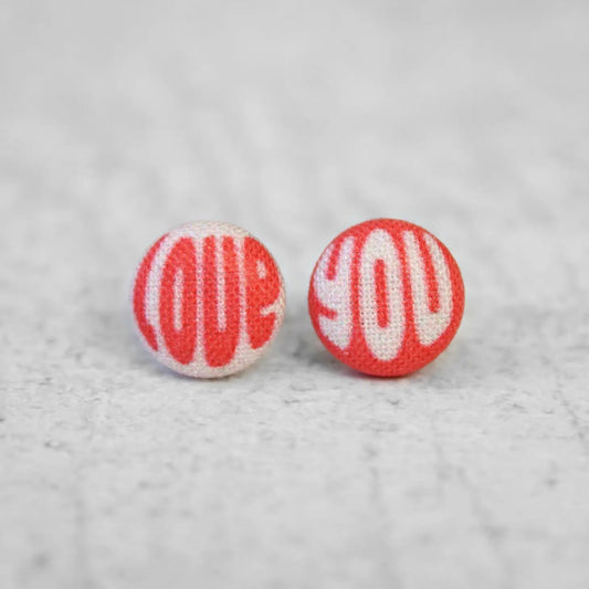 LOVE YOU Fabric Button Earrings | Handmade in the US