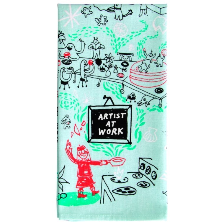 Last Call! Artist at Work Screen-Printed Blue Multicolored Dish Cloth Towel