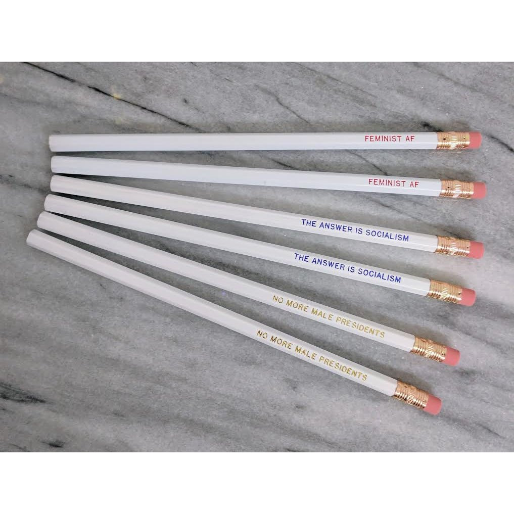 Last Call! Feminist + Socialist Red, White, and Blue Political Pencil Set