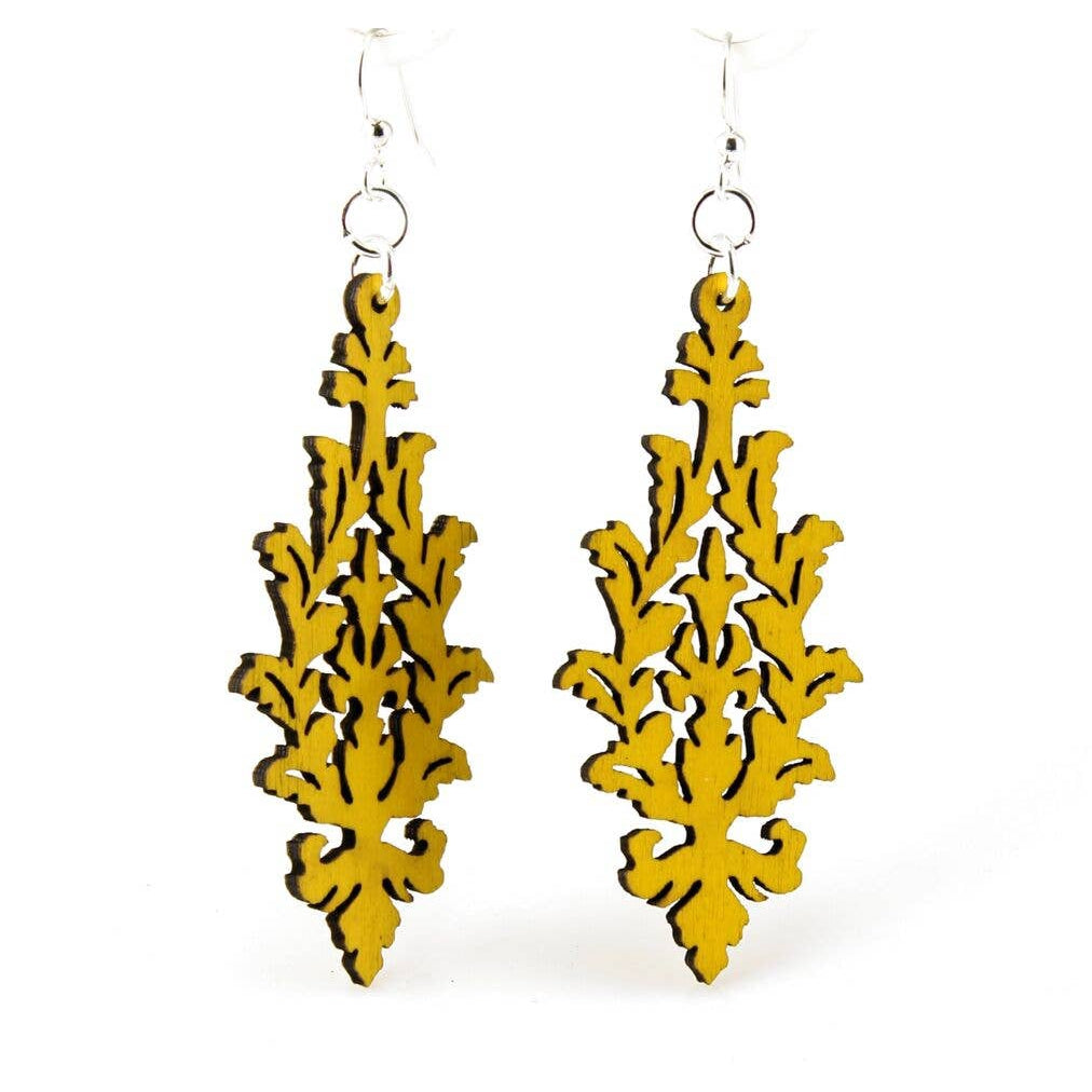 Last Call! Lemon Yellow Leaf Cluster Silver Finish Hook Earrings | Lightweight Laser Cut Wood with Hypoallergenic Ear Wires