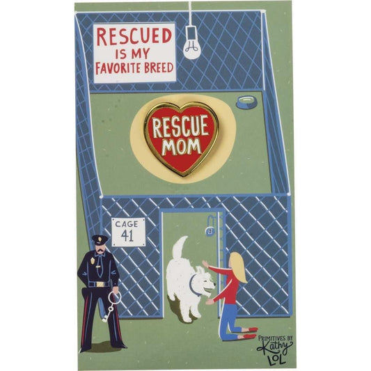 Last Call! Rescue Dog Mom Enamel Pin in Gold Heart