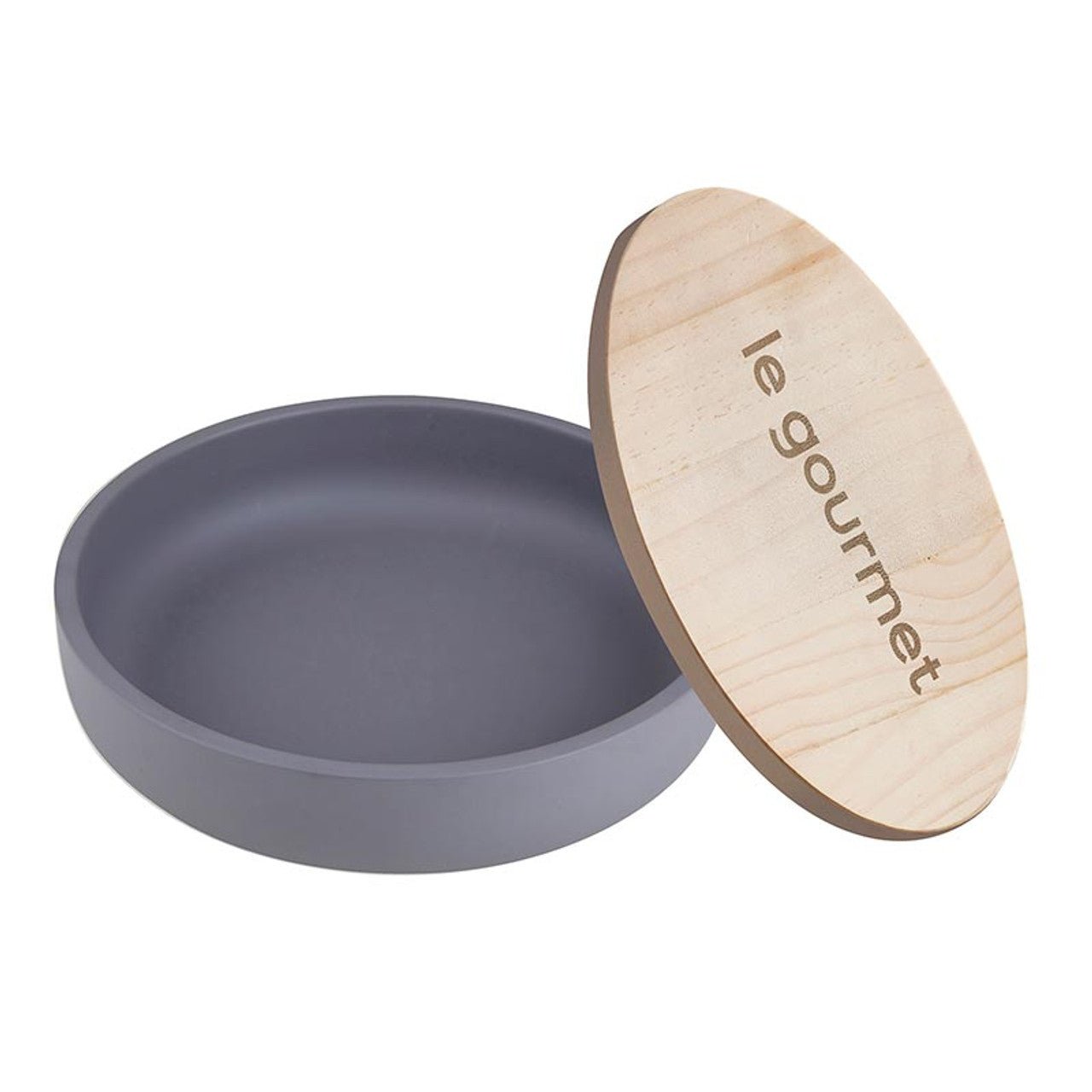 Le Gourmet Dark Grey Cement Serving Bowl with Wood Lid