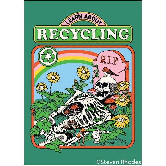 Learn About Recycling Rectangular Magnet | '80s Children's Book Style Satirical Art | 2" x 3"