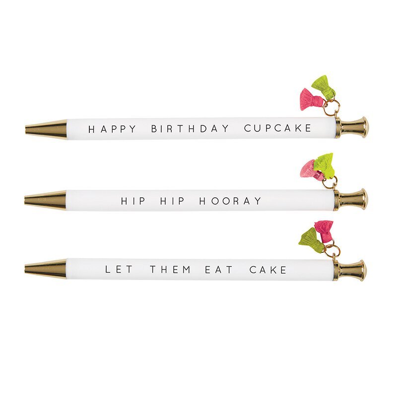 Let Them Eat Cake Tassel Pen Set of 6 | Giftable Pen | Novelty Office Desk Supplies