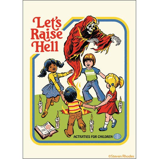 Let's Raise Hell Magnet | '80s Children's Book Style Satirical Art | 2" x 3"