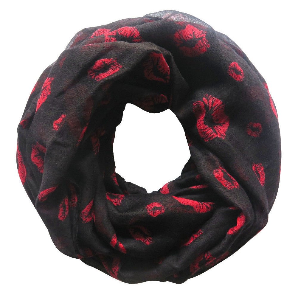 Lipstick Lover Kiss Print Scarf in Scarlet and Black