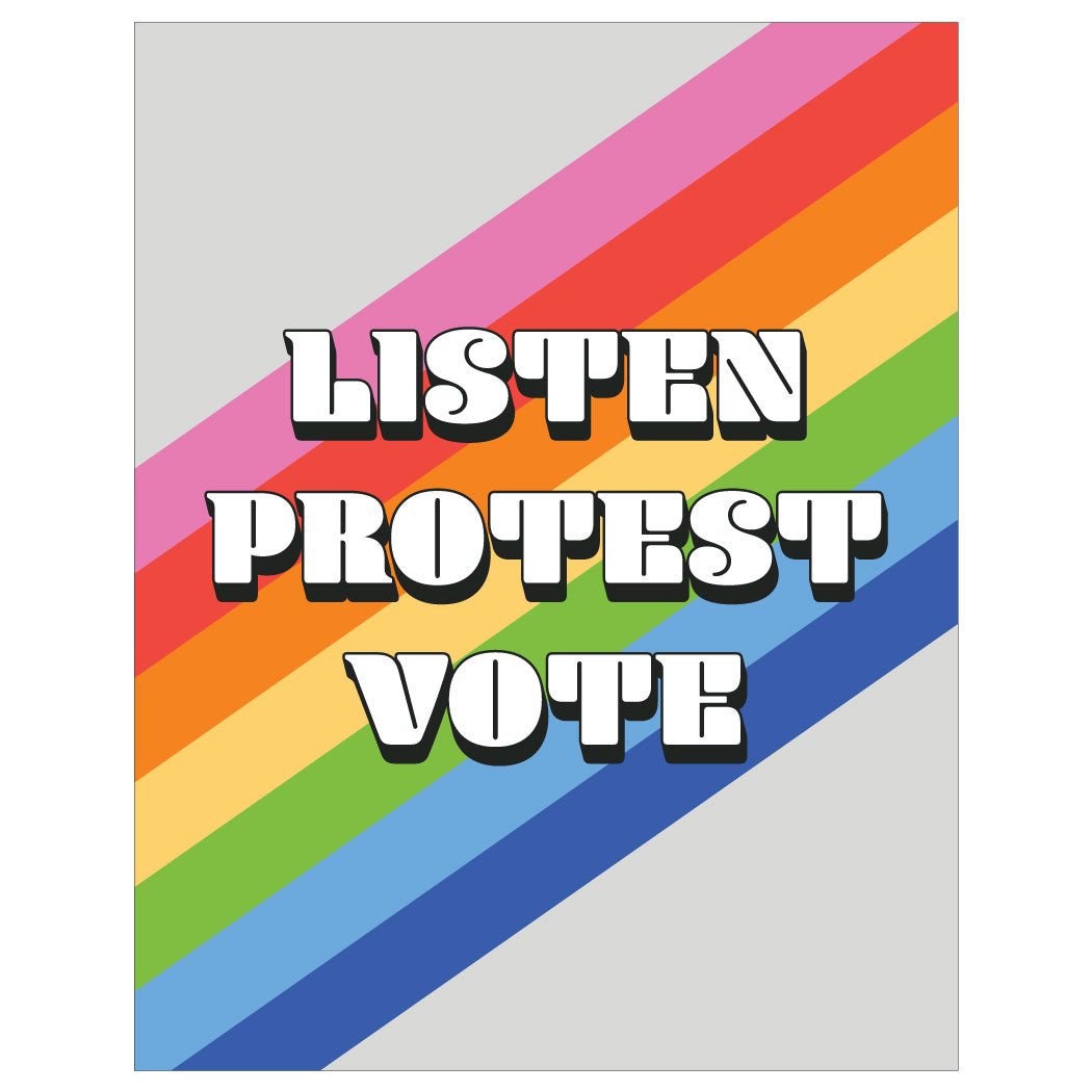 Listen, Protest, Vote Rainbow 2.5" x 3.5" Vintage Art Magnet