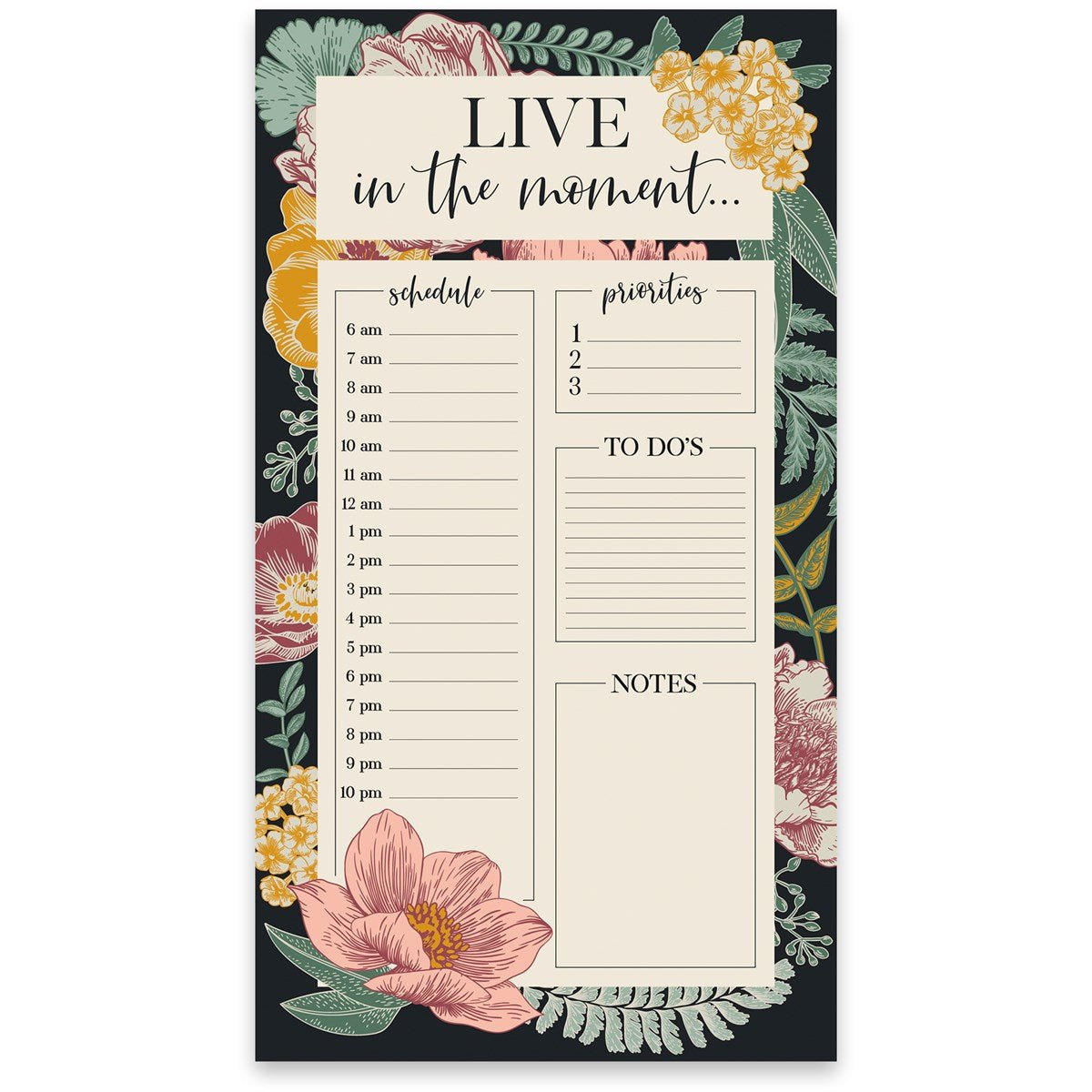 Live In The Moment Daily Planner Large Notepad | To-Do, Priorities, Schedule, Notes | 5.25" x 9.50"