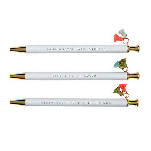 Live Life in Color Tassel Pen Set of 6 | Giftable Pen | Novelty Office Desk Supplies