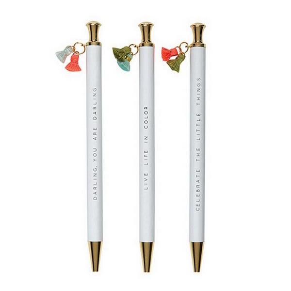 Live Life in Color Tassel Pen Set of 6 | Giftable Pen | Novelty Office Desk Supplies