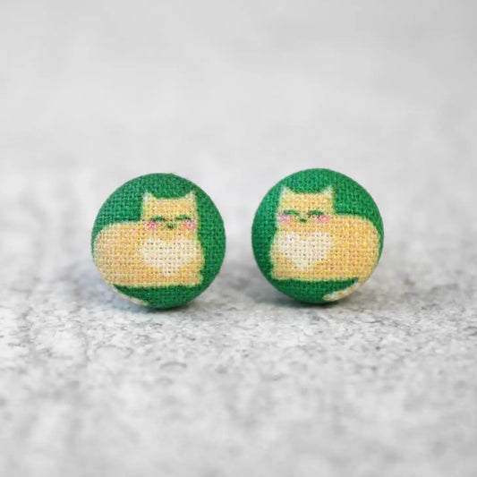 Loaf Cat Fabric Button Earrings | Handmade in the US