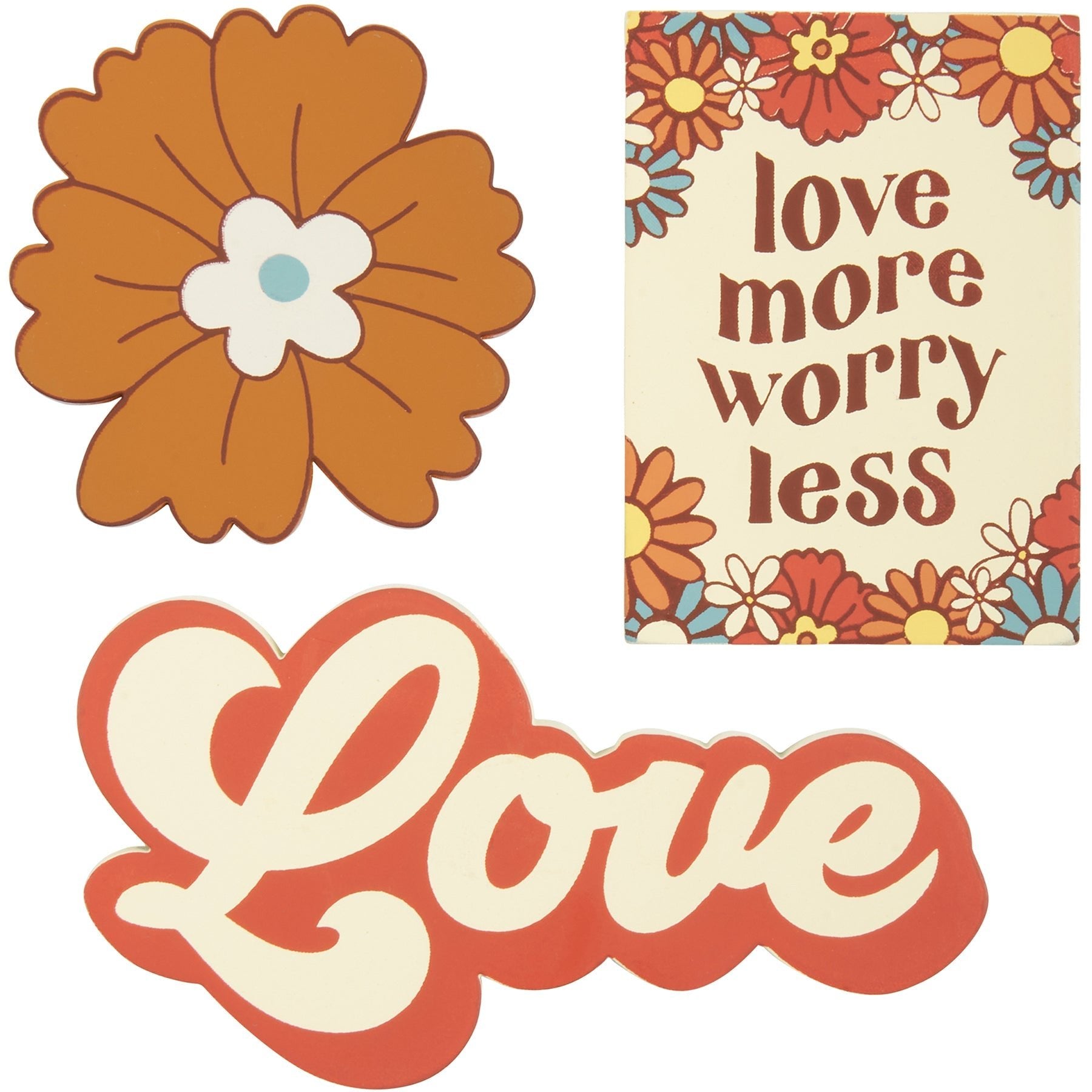 Love More Worry Less Memo Holder Set | 3 Piece Love Themed Magnets