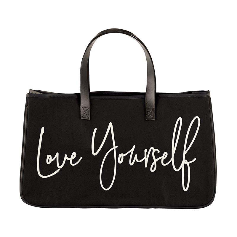 Love Yourself Large Rectangular Tote Bag | Genuine Leather Handles