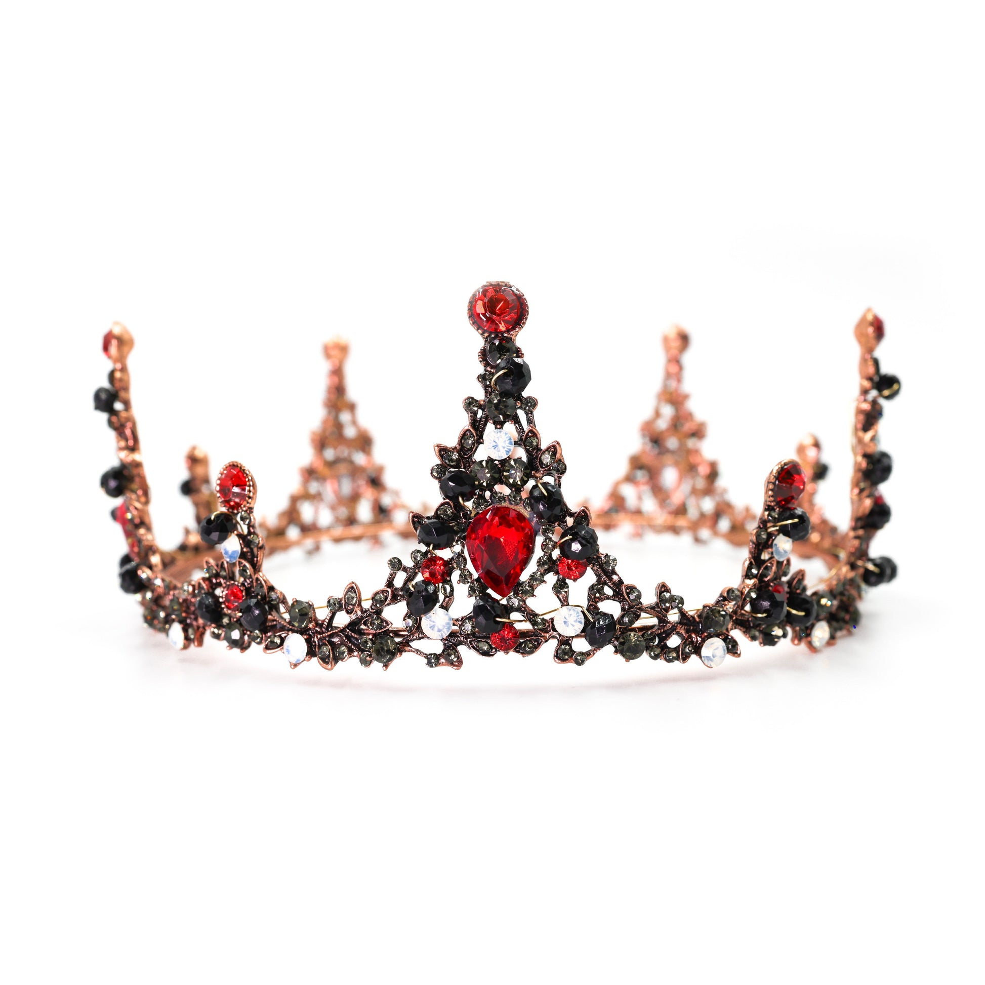 Love in Scarlet Beaded Tiara Crown in Rose Gold and Red