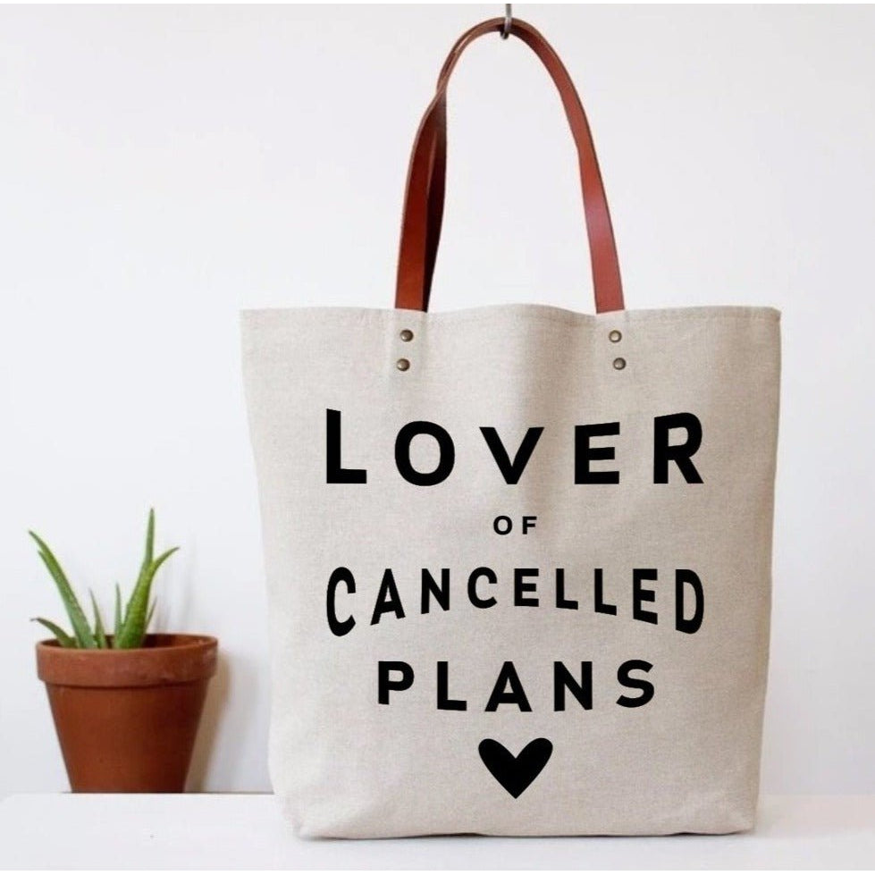 Lover of Cancelled Plans Canvas Tote Bag | Vegan Leather Handles