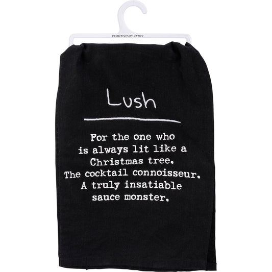 Lush - The One Who's Lit Like a Christmas Tree Funny Black Cotton Dish Cloth Towel | 28" x 28"
