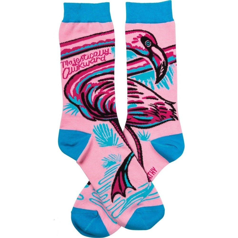 Majestically Awkward Bold Pink Flamingo Socks | Wraparound Art | Unisex One Size