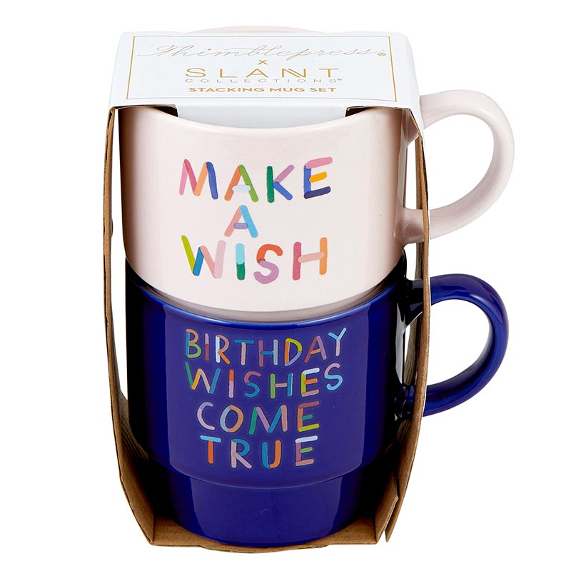 Make A Wish Birthday Stackable Ceramic Coffee/Tea Mugs | Set of 2
